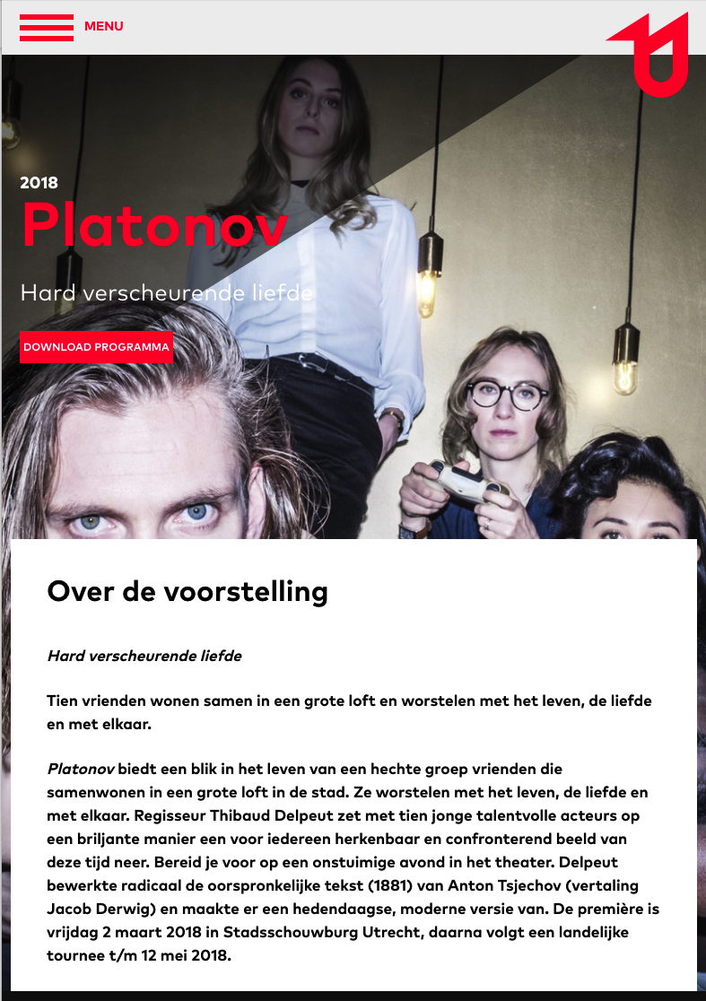 Page Internet. Stadsschouwburg Utrecht. Platonov. Hard verscheurende liefde. 2018-03-02.